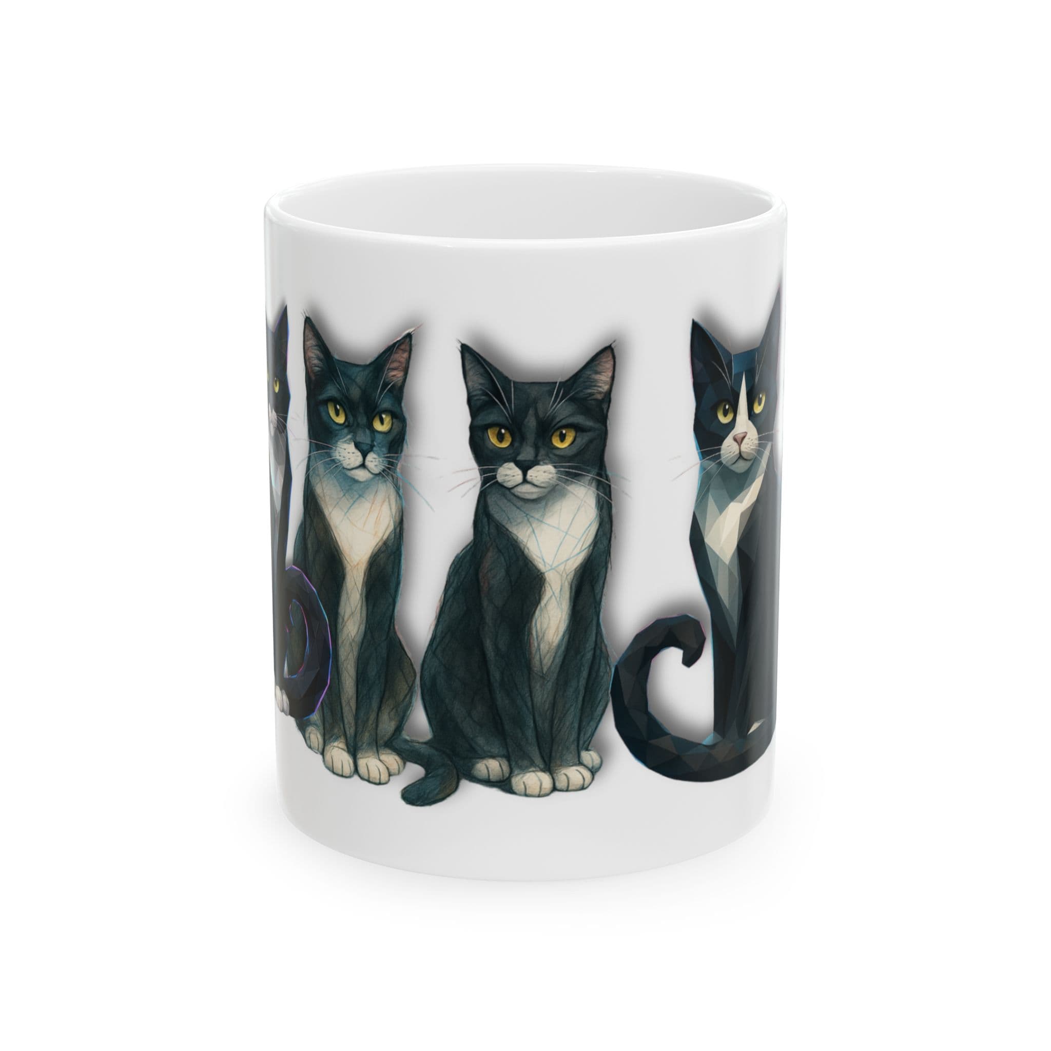 Tuxedo Cat Mug Geometric Low Poly Black and White Cat Wrap Cool Kitty Art Coffee Cup Gift for Cat Lovers Cute Pet Mom Dad Present 11oz