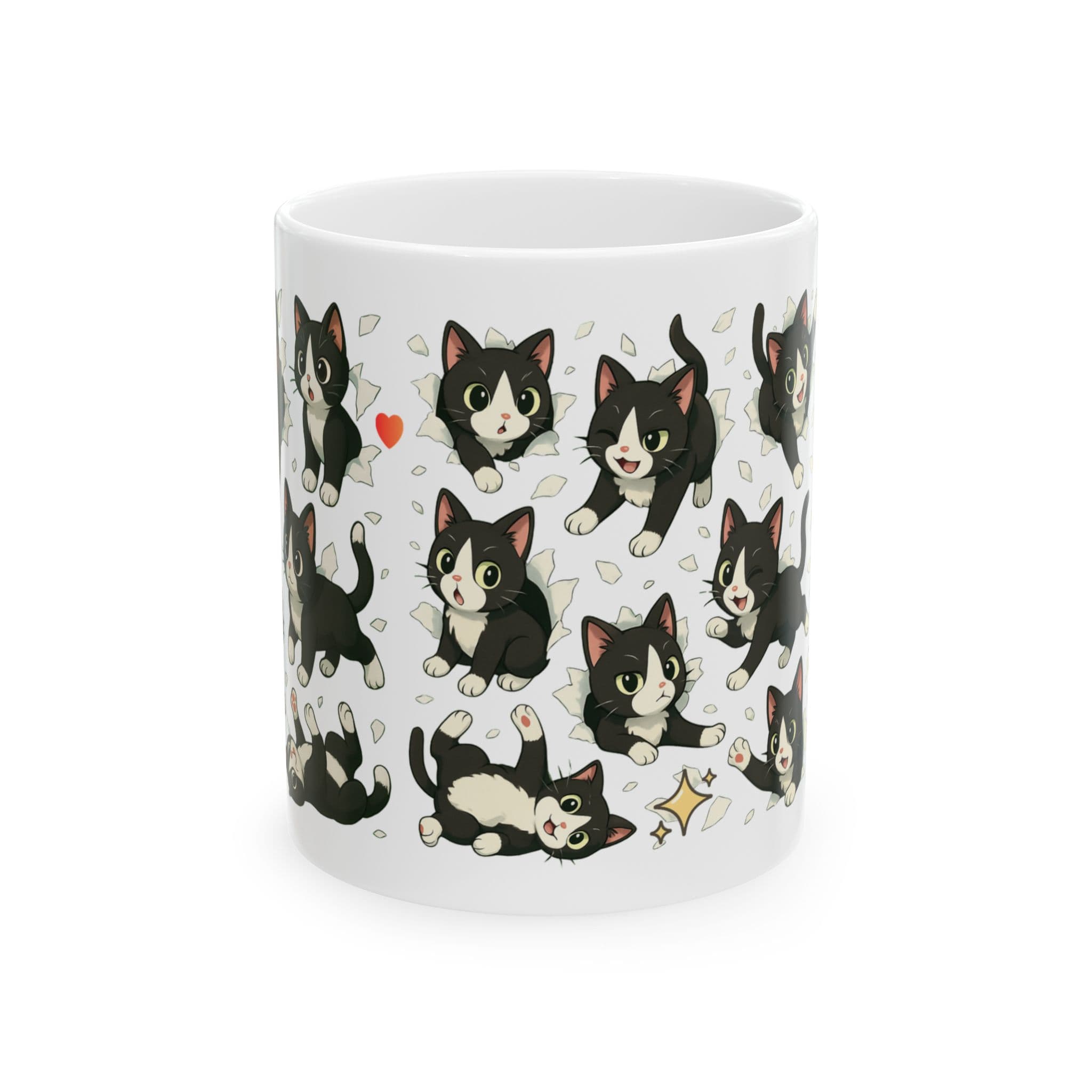 Tuxedo Cat Pattern Mug | Black White Cat Ceramic Coffee Cup | Kawaii Cat Lover Gift | Cute Pet-Themed Pattern Cup for Cat Moms & Dads