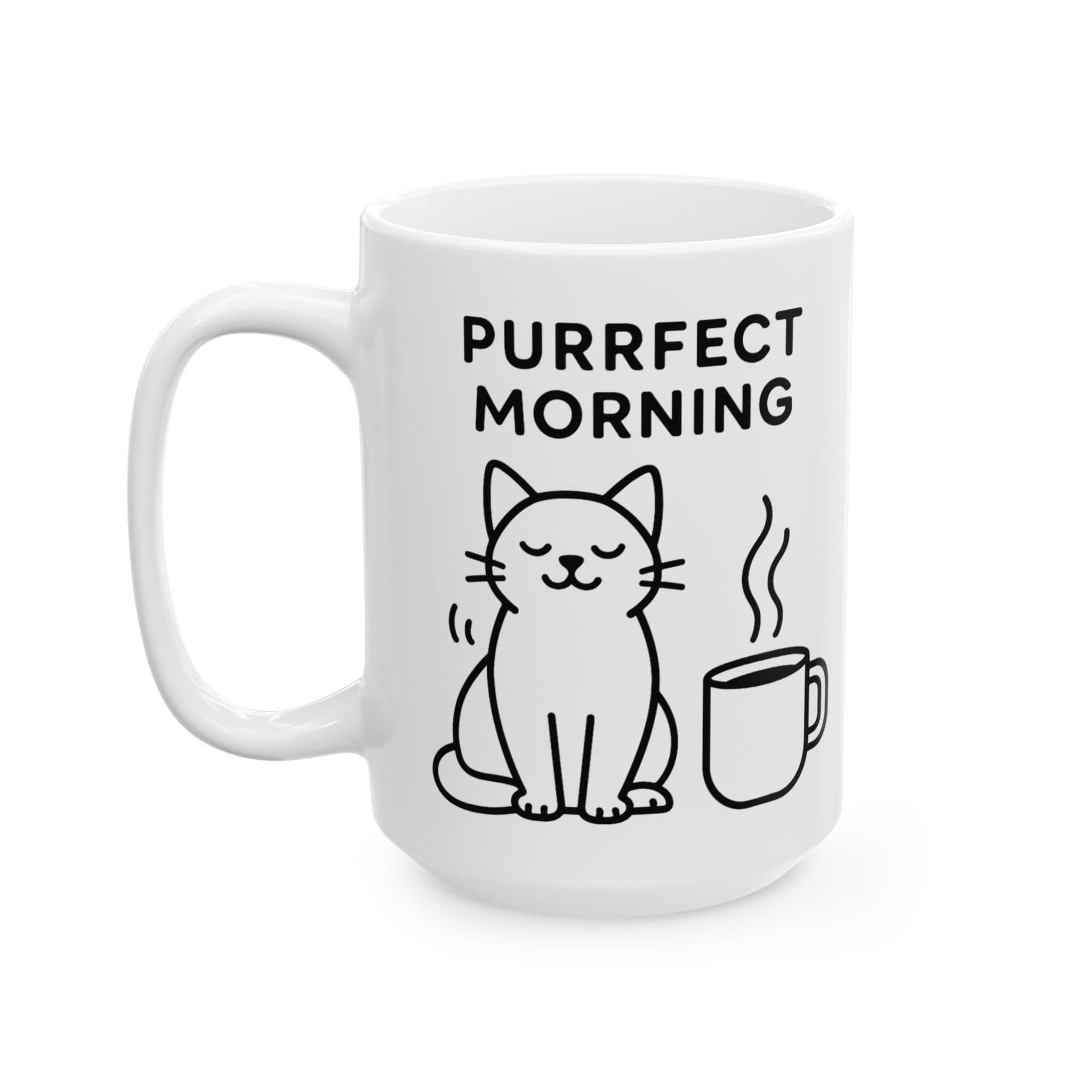 Cat Mug Purrfect Morning Funny Cat Coffee Cup 15oz Large Minimal Line Art Cat and Coffee Design Cute Cat Lover Gift for Cat Moms  Dads